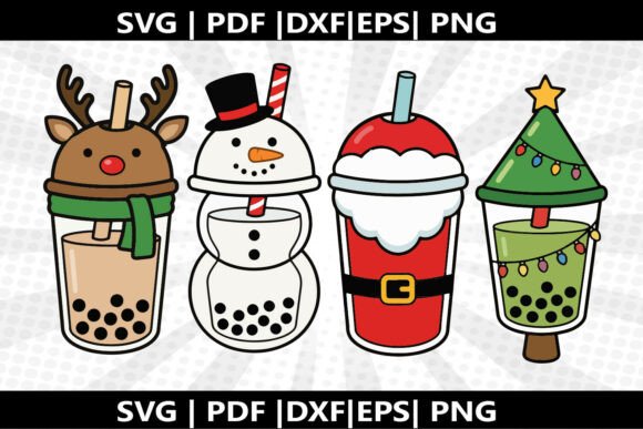 Boba Christmas Tea SVG Cricut Cut File: Festive Graphics for Small Business Freebies