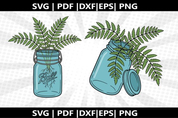 Fern in Mason Jar SVG Cricut Cut File for Local Business Branding