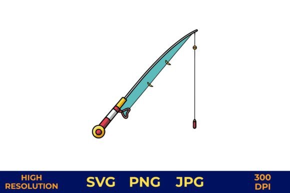 Fishing Rod Vector Design in Bright: A Vibrant Graphic for Handmade Creations