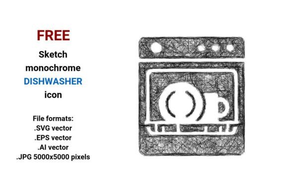 FREE Sketch Dishwasher Icon: A Versatile Graphic Design Asset for Handmade Creations